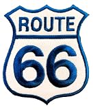 ワッペン アイロン ルート66 ROUTE66 ライトブルー×ホワイト アメカジ 刺しゅう アップリケ パッチ