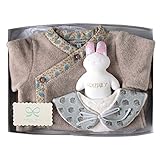 ソレイアード SOULEIADO カバーオール+つけえりスタイ+うさぎのガラガラ ギフトセット ベージュ70cm 6323