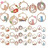 [ルボナリエ] チャーム 猫 パーツ ハンドメイド アクセサリーパーツ 花 10種 40個 (カラフル 40個)
