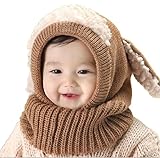 Pacotty 赤ちゃん お出かけ ニット帽 寒さから キッズ ベビーを守る ウサギちゃんデザイン 男女兼用 (ブラウン) P460