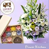 お供えセット　旬のおまかせお供えアレンジ5400円 カラーは白に青紫を入れて＋【花づくし】12個のお花のキャンドルギフトセット
