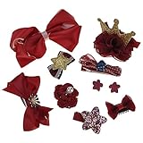 子供へのクリスマスギフト　クリスマス飾り　10 pcs/セット　可愛いベビーのクラウン蝶結びフラワーヘアクリップ　バレッタ　ヘアピン　帽子セット　子供へのギフト　ワインレッド