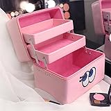 FYX　多層化粧品ボックス　コスメボックス　メイクボックス　収納ケース　大容量　三層　小物入れ　取っ手付　携帯に便利　可愛い (ライトピンク)