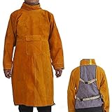 RaiFu 作業服 エプロン 長袖 牛革 レザー 耐熱 溶接バーベキュー 研削 ウッドトゥーニング