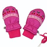 ベビーサイズ ミトン手袋 スノー手袋 女の子 女児 ガールズ さくらんぼ刺繍 （ピンク1歳?2歳用）