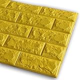 SOOMJ【1枚】ブリック タイル レンガ 壁紙シール 70cm×77cm ブリックステッカー 軽量レンガシール 壁紙シール アクセントクロス ウォールシール はがせる 壁シール (厚い)イエロー
