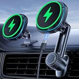 スマホホルダー 車 ワイヤレス充電 マグネット 15W急速充電【冷却ファン付き・エアコン吹き出し口】車載スマホホルダー 携帯ホルダー マグネット ワイヤレス車載充電器 スマホスタンド 車 充電 スタンド 伸縮アーム マグセーフ充電器 超強磁力 安定性拔群 片手操作 車用品 iPhone 16/15/14/13/12シリーズ対応 iPhone & Android全機種と99%車種が対応