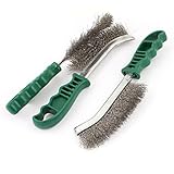 uxcell スチールワイヤブラシ　ステンレス鋼線ブラシ　25cm長さ　グリーンプラスチック　3個　ハンドル