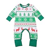 ベビー　カバーオール　長袖　ロンパース　ハート 鹿　スノーフレーク クリスマスツリー パターン　キッズ服　70　80　90　100　赤　緑　クリスマスプレゼント　６ヶ月～３歳設定 (80, 緑)