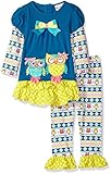 Rare Editions Little Girls' Owl Applique Legging Set with Fairisle Print Sleeves Teal/Multi 6 [並行輸入品
