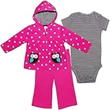 カーターズ（Carter's）女の子用ピンク水玉フクロウさんポケットフード付きジップアップジャケット上下3点セット 9ヶ月用 9months(67cm-72cm) ボーダーボディー,パーカー,出産祝い