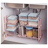 収納ラック キッチン 伸縮タイプ キッチンラック 洗面台下 スペース ラック シンク下フリー ラック 押入れ整理棚 (ピンク)