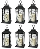 Decorative Black Lantern - LED Flickering Flameless Pillar Candle with 5 Hour Timer Included - Indoo