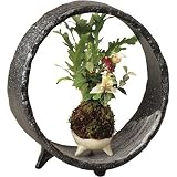 信楽焼　刷毛目丸型卓飾り・器付（全高32cm×全幅29.5cm）写真の植物は付属いたしません