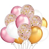teepollyパーティーバルーン、30パックゴールド&ピンク&ホワイト色ラテックスバルーンと12パックゴールド&ピンク&ホワイト色紙吹雪balloons-bachelorette/ウェディング/ベビ