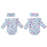 Là vestmon　ベビー服 ロンパース＋＋ターバン2点セット ニット微弾性 カバオールー 可愛い長袖 花柄プリント 発汗性 通気性 男女通用 ギフト 出産祝い