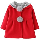 PAPA KIDS　ベビーキッズコート 綿 暖かい 赤ちゃんジャケット アウターウェア ウサギ ポンポン付き 長袖 秋冬子供服 (100cm, レッド)
