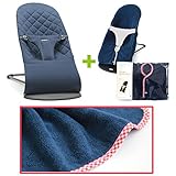 【今治タオルブランケットセットRD】babybjorn（ベビービョルン）バウンサー Bliss ミッドナイトブルー（バウンサーカバーレッドチェック）