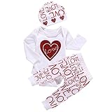 Cutelove 女の子 新生児　赤ちゃんの服　ベビースーツ　四季　長袖のロンパース&ズボン&帽子　三点セット　心柄　英字　花柄　プリント　カバーオール　普段着　カジュアル　通気性