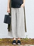 Angeliebe エンジェリーベ マタニティ パンツ ウォッシャブル リネン ストライプ ワイドパンツ 妊婦服 産前 産後 M ～ L ホワイト × ネイビー 22051 22051202