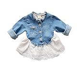 SnoLyni (JP) ベビーデニムシャツ キッズ 長袖Tシャツ 女の子 ガールズ 春秋 可愛い 通学 カジュアル おしゃれ レース こどもドレス スカートシャツ(90cm)