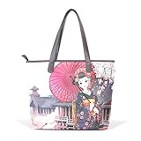 AyuStyle (アユスタイル) レディース バック ハンドバッグ 手提げ 肩掛け PUレザー 和服 カバン 通勤 通学 可愛い 女性用 大学生 大容量 (L, 和服少女 1)