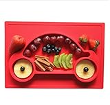 Kuke 二つ（レッド+ブルー）防水シリコン　吸盤付き　強い吸着力　かわいいカー形プレート　遊び食べ 離乳食 ベビー食器　ランチ皿　お食事マット　赤ちゃんミニマット　子供食器　ベビー用品