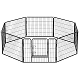 FEANDREA ペットサークル 中型犬用 小型犬用 ペットフェンス 折り畳み式 カタチ変更可 スチール製 ゲージ 複数連結可能 パネル8枚 室内外兼用 犬サークル 高さ60cm PPK86H
