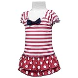 ガールズキッズ水着[LEMON SYROP(レモンシロップ)]女の子ボーダードット柄リボン付ワンピース水着|フリル水着|UVカット|サンブロック 130cm レッド