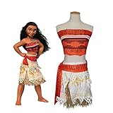 Peachi Moana Princess Adventure Costume Necklace Skirt Set Girls Cosplay Halloween Costume (8/10-140