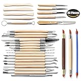 BESKIT 30本/セット　粘土陶器類ツールセット　彫刻用具　粘土色　シェーパー付き　木製の彫刻刀