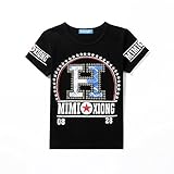 DBL S&M男の子 Uネック Tシャツ プリント ボーイズ 半袖シャツ (120, ブラック)