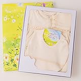 yuga☆【箱入り】「ワッフルの2Wayロンパース 60cm +レース・スタイ 2点セット 生成り」オーガニックコットン100% よだれかけ カバーオール ベビー 服 子ども服 キッズ 女の子  やわ