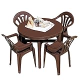 LOWYA （ロウヤ） ガーデン ガーデンテーブルセット 5点セット パラソル穴付 スタッキングチェア 軽量 丸洗いOK ブラウン