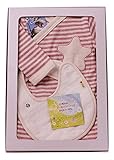 yuga☆【箱入り】「ボーダー・ロンパース 70cm + 今治スタイ 2点セット ピンク」 オーガニックコットン100% 天然染め ベビー 服 子ども服 キッズ 女の子 男の子 兼用 ボディ カバーオ