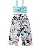 ロングパンツ 上下 2セット 女の子 子供用 ボウタイ チューブトップストラップショートトップ + ココナッツ木プリント ルーズなズボン 子供服 （1-5歳） (2-3歳)