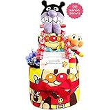 出産祝いに大人気！おむつケーキ アンパンマン・バイキンマン 豪華2段にぎってぷぷぷ/ウォッシュ・フェイスタオルセット/赤ちゃんの内祝い・誕生日プレゼント ダイパーケーキ (パンパースS21 （出産祝い