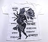 キッズ ガネーシャTシャツ3 夢を叶える象 アジアン衣類 (L, ホワイト)