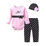 LittleSpring ベビー 長袖 ロンパース パンツ 帽子 三点 セットアップ 男の子 女の子 ジャンプスーツ 肌着 新生児 幼児服 満月服 出産祝い プレゼント ピンク 24M