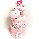 18011おむつケーキ３段　女の子　日本製綿素材ベビーギフト　anano cafe（アナノカフェ）オムツケーキ