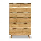 北欧風 木製 幅80cm 6段ハイチェスト 脚付き ナチュラル 完成品