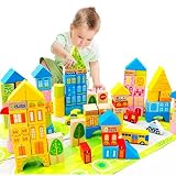 100 Piece City Traffic木製ビルディングブロックStacking Set Toys for Kidsギフト
