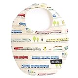 赤ちゃんにやさしい安心スタイ・ビブ・よだれかけ（丸型・日本製）　コットン100％　吸水　吸湿　お出かけ　スタイ　丸型タイプ　超特急ドリームエクスプレス（スケアー地・アイボリー）　B0105200　日本