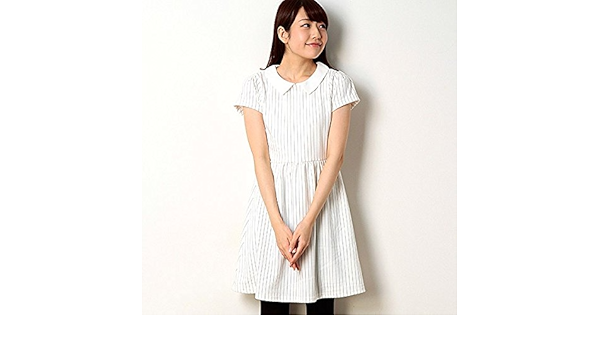 Amazon Co Jp アルシーヴ Archives ストライプ柄えり付きフレアワンピース オフホワイト M 服 ファッション小物