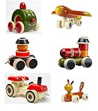 Ceejayおもちゃセットの6カラフルな木製Cars and Baby Toys With Wheels