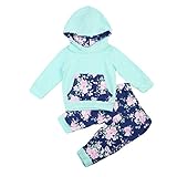 新生児　幼児　長袖パーカー＆長ズボン　上下セット　フラワー　ピンク　グリーン　ベビー女の子　秋服　スポーティー　カジュアル (90, グリーン)