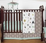Outdoor Adventure Nature Fox Bear Animals Boys Baby Bedding 4 Piece Crib Set Without Bumper [並行輸入品]