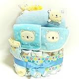 s58 おむつケーキ2段　男の子anano cafe　豪華5点盛り　まくら・スタイ・ソックス・ハンカチ・にぎにぎ　オムツケーキ　出産祝い