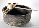 白刷毛目変形つくばい（竹35cm）　 （信楽焼・陶器・蹲い・つくばい・手水鉢・手洗い鉢・日本庭園・インテリア・水琴窟・竹・柄杓・H）*　※幸せを呼ぶ幸運の黄色「風の水琴工房オリジナルキーホルダー」付き