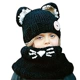 かわいい 防寒 選べる3色 フォックスちゃん風 ニット帽 シャムキャップ 3〜12歳の子供のための (ブラック)